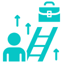 Icon of a person climbing a ladder toward a briefcase, representing career growth