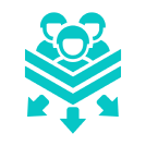 Icon of layered people figures with downward arrows
